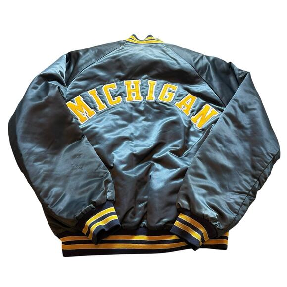 Vintage 1990s University Of Michigan Chalk Line Satin Bomber Jacket Men’s Large - Picture 4 of 6